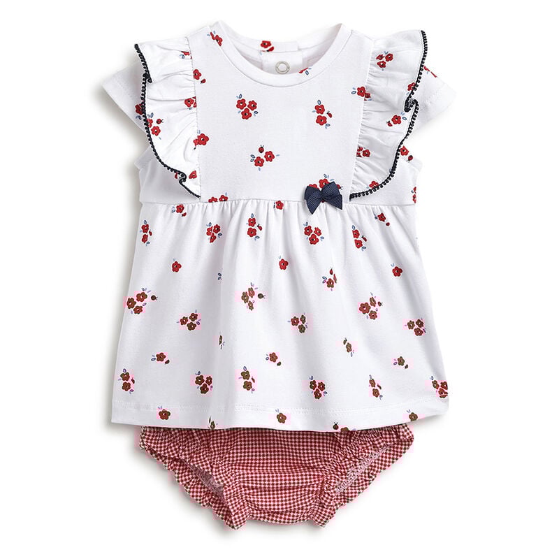 Girls White and Red Short Sleeve Dress with Panties image number 0